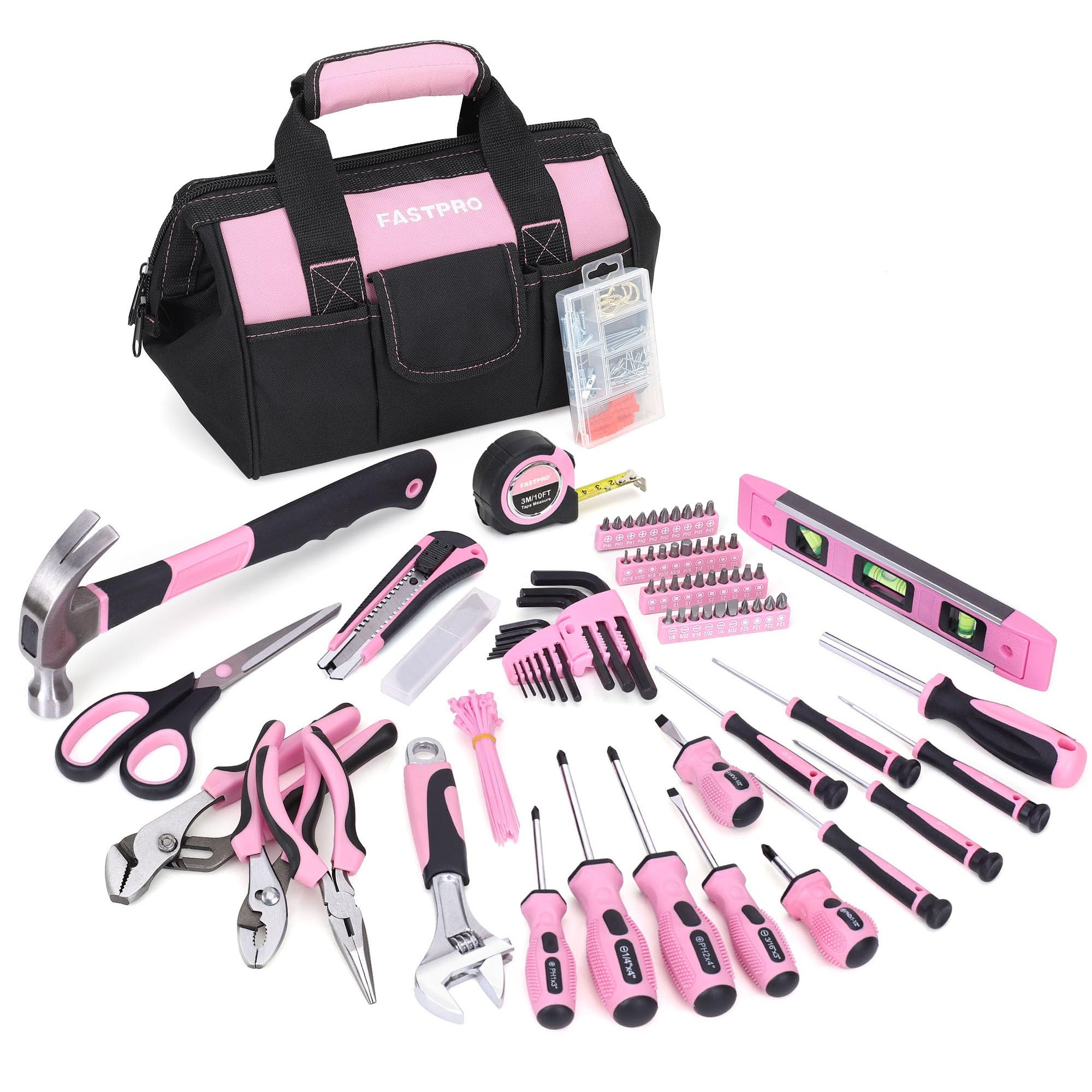 FASTPRO Pink Tool Set, 220-Piece Lady's Home Repairing Tool Kit